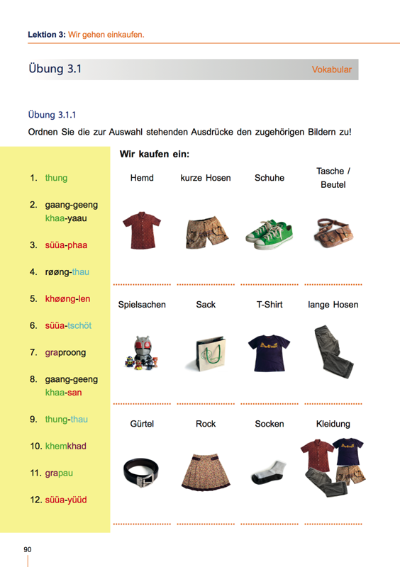 Thai Wortschatzübung zu Kleidung einkaufen - Thai Konversation Band1